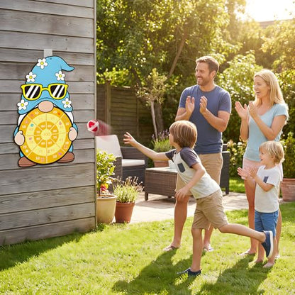 29 Inch Gnome Target Game with 12 Sticky Balls and Hook, Hanging Toss Target Game for Party Games, Indoor Outdoor Carnival Games, Birthday Activities and Family Gatherings