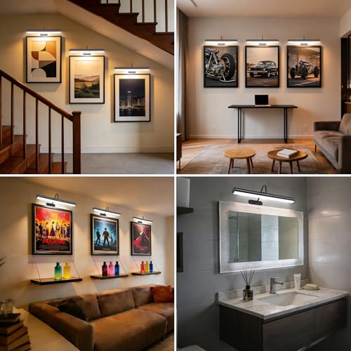 Set of 2 Picture Lights with Timer Dimmer, Painting Light with Remote Rechargeable Battery ,Wall Art 3 Lighting Colors Temps,16inch Full Metal Over Picture Painting Frame Dartboard Gallery Hallway - color: Black, size: 16inch Gooseneck 2-Pack