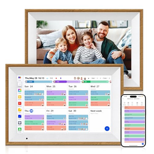 Digital Calendar, 10.1 Inch Electronic Calendar for Family Schedules, Smart Touchscreen Interactive Family Planner with Chore Chart, Meal Planner, Digital Picture Display, Gift for Mom Dad Mother (Wood Grain Color)