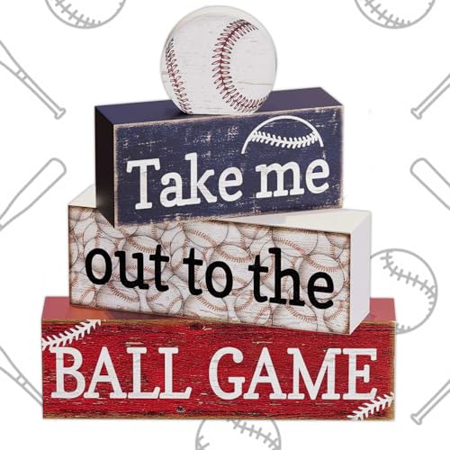 Baseball Party Table Decorations: 4 Pcs Baseball Wooden Sign Blocks Table Centerpieces Sports Signs Tabletop Tiered Tray Decor for Fans Boys Birthday Party Sport Club Home Shelf School Desk Locker