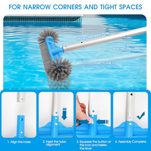 TidyMister 12.5'' Round End Pool Brush Head - Cleaning Wall & Tiles & Steps, Sturdy Nylon Bristles, Scrub Brush for Inground/Above Ground Pool, Spa, Hot Tub, No Pole - size: 12.5inch