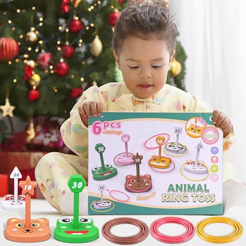 Animal Ring Toss Game Toy Set for Kids, 6 Targets Stands & 36 Rings Combo, Indoor Outdoor Party Yard Family Adults Activity, Holiday Present Birthday Gift for Toddlers Boys Girls Child Ages 3+