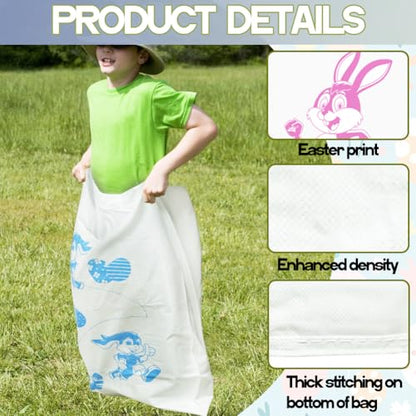 6 Potato Sack Race Jumping Bags with Bunny Ears Headbands，Easter Sack Race for Adults Easter Eggs Hunt Party Supplies Outdoor Family Games