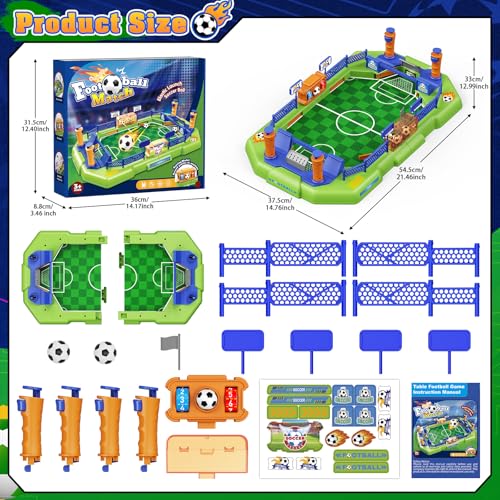 Fortand Mini Foosball Table Soccer Board Games for Kids Ages 3-12 | Two-player Tabletop Soccer Game with 4 Flipper Controls 2 Balls Score Counter Goal Bells for Family Play, Gift for Boys Girls