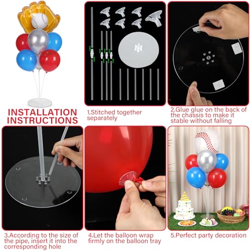 Baseball party Balloons Stand Kit 2 Sets with 2 Baseball Glove Foil Balloons Red Blue Silver Themed Party Balloon Centerpiece for Tables for Men Boys Game Sports Rookie Year 1st Birthday decorations - style: Baseball