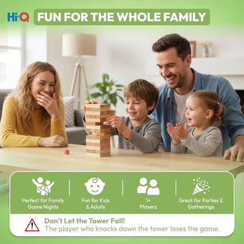 Tumbling Tower Blocks - 48 Piece Wooden Stacking Toy, Classic Balance Tower Game - Stack Tower Game for Kids & Adults, Family Party Fun Block Stacking Game Ages 6+ - color: Wood