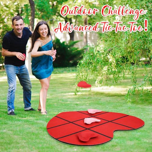 Reallnaive 2 Set Valentine's Day Tic Tac Toe Game Include 2 Pcs Heart Shaped Mats 20 Heart Bean Bags Toss Valentine Party Activities for Couple Adults Family Indoor Outdoor Galentine Party Game - style: Valentine's Day