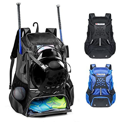 Baseball Backpack for Youth, Boys, Adults - Bat and Softball Equipment Bag With Glove Holder, Helmet, Shoes Compartment - T-Ball Accessories and Baseball Gifts - color: Black-42L