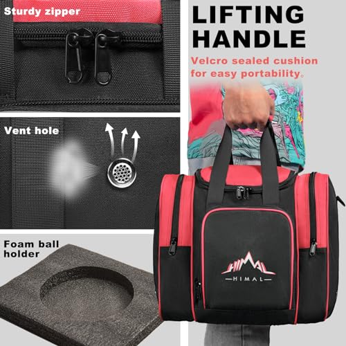 Himal Bowling Ball Bag for Single Sphere - Bowling Ball Tote Bowler's Bag with Padded Sphere Holder - Fits Bowler's Shoes Up to Mens Size 14 - color: Pink