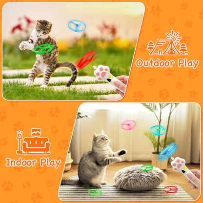 Cat Fetch Toy, Flying Cat Toy Disc Launcher with 6 Soft & Flexible Discs, Cat Toys for Indoor Cats, Interactive Cat Toy for Bored Kittens & Adult Cats