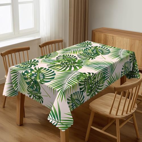 Palm Tropical Leaves Table Cloths Decorative for Dining Room, Palm Leaves Washable Tablecloth for Home, Restaurant, Outdoor Party Table Cover 54x72 Inch - color: Green Beige