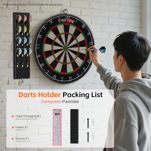 CyeeLife Darts Holder Wall Mounted Displays 12 Steel and Soft Tip Dart,Darts Caddy for wall with Metal Hook,Dart Accessory
