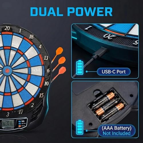 Electronic Dart Board - Professional Dart Board with Digital Scoreboard, LED Display, Soft Tip Darts & Electric Dartboards for Adults, USB-C Power