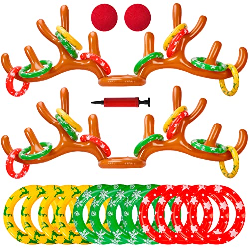 Max Fun Inflatable Reindeer Antler Ring Toss Christmas Games Indoor Outdoor Party Games Hat for Xmas Gifts Holiday Party Supplies Favors Games for Family - style: Style A -2PACK