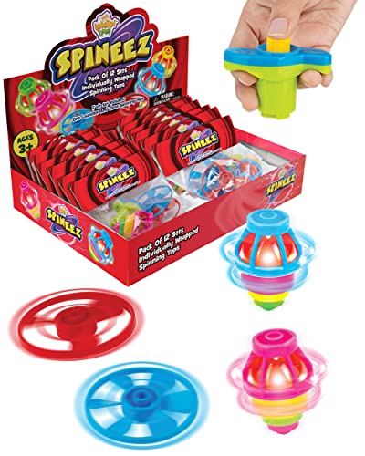 IPIDIPI TOYS Spineez Light Up Flying Saucer Spinning Tops – 12-Pack UFO Spinner Toy - Spinning Tops for Kids - Birthday Party Favors, Goodie Bag Stuffers, Classroom Prizes for Boys & Girls – Red - color: Ufo Red
