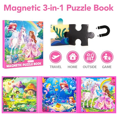 Princess Magnetic Mermaid Puzzles for Toddlers 3-5 Girls, 20-25-30 Pieces, Ages 4-6, Travel Entertainment Toys, Birthday Gifts - style: Girl