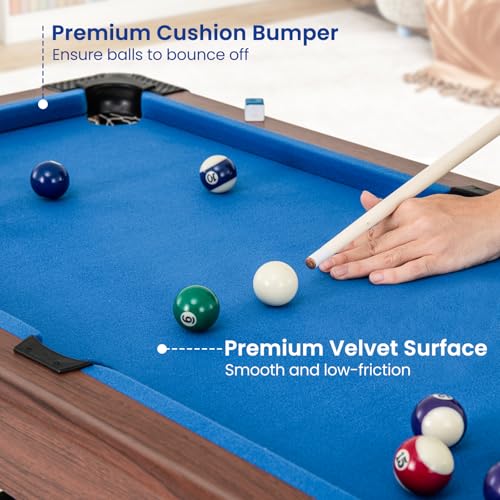 Goplus 48” Pool Table, Wooden Billiards Table w/ 2 Cue Sticks, 16 Balls, 2 Chalks, Triangle, Brush, Compact Pool Game Table for Kids Adults Family Game Room Bar Office - style: Upgrade Table 48’’, Blue