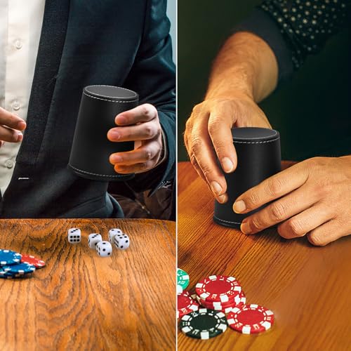 Leather Dice Cup Set, 5 Black Dice Cups + 25 Dices + Exclusive Storage and Transport Case Made of Faux Leather for Dad(Black) - color: Black