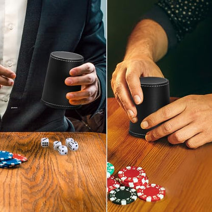 Leather Dice Cup Set, 5 Black Dice Cups + 25 Dices + Exclusive Storage and Transport Case Made of Faux Leather for Dad(Black) - color: Black