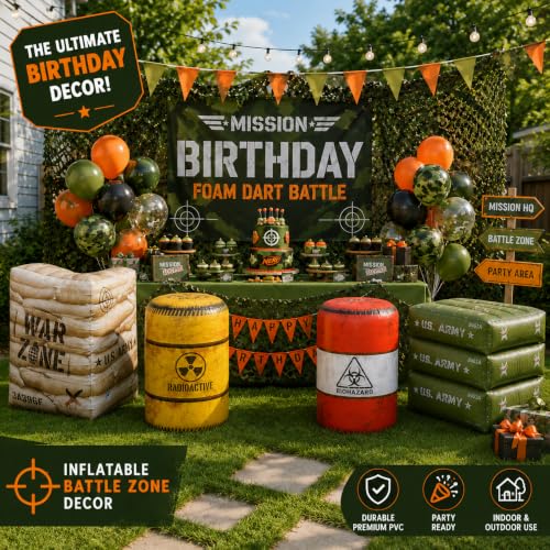 Combat Battlefield Compatible with Laser tag, Water Gun, Dart Gun, Perfect for Boys and Girls Birthday Activities (Battle INFLATABLES Combat war Zone Battlefield Activity)