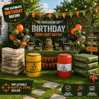 Combat Battlefield Compatible with Laser tag, Water Gun, Dart Gun, Perfect for Boys and Girls Birthday Activities (Battle INFLATABLES Combat war Zone Battlefield Activity)