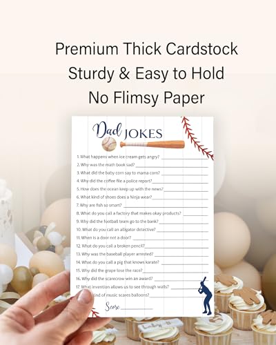 DAD JOKES Boy Baby Shower Games, BASEBALL Theme Daddy Jokes Shower Trivia — Pack of 25 — Blue, Fun Dad Joke Game, Sport, Little Slugger Theme, Funny Game, Sprinkle, Sports Birthday Activity G900-DJK