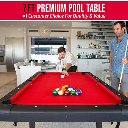 GoSports 6, 7, or 8 ft Billiards Tables - No Assembly, Choose Your Color - Portable Pool Table Includes Full Set of Balls, 2 Cue Sticks, Chalk and Felt Brush - style: 7ft Red