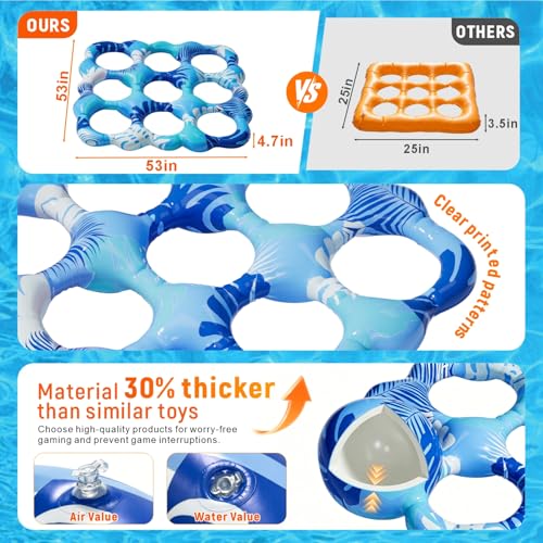Inflatable Tic Tac Toe Pool Toys, Fun Swimming Pool Game, Floating Water Toy with Anti-Drift Design & 10 Balls, Outdoor Summer Party Birthday Gift 6-8 8-12 Years Old Boys Girls Teen Adults Family - color: Blue