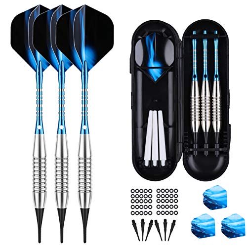 Darts Plastic Tip Set - 18g 21g Colorful Rainbow Soft Tip Darts 50 Anti-Loose O-Rings 6 Shaft (Aluminum/Nylon 45mm) 6 Durable Flights Extra 50 Soft Tips Electronic Dartboard - color: Blue-DARTB