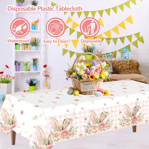 4 Pcs Easter Tablecloth Plastic,Easter Party Decorations Disposable Bunny Tablecloth Spring Table Cover,54x108 Inch - color: Easter