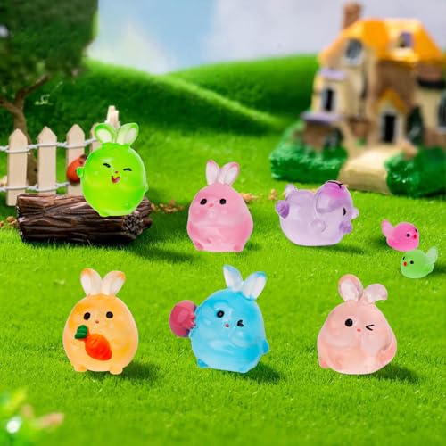 200PCS Luminous Mini Resin Animals 30 Types Miniature Resin Animal Figurines to Hide Bulk Glow in The Dark Tiny Ducks Frogs Small Cat Bunnies for Fairy Garden Micro Landscape Dollhouse Accessories - style: 200Pcs-Animals