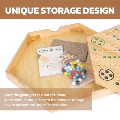 20inch Wahoo Board Game,2 In 1 Marble Board Game with Storage box for 4 or 6 Players,Large Size Fast Track Board Game with 36 Glass Marbles,8 Dice,Storage Bag and Instruction Manual,Classic Board Game