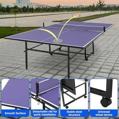 Professional Outdoor Table Tennis Tables,Foldable &Portable Ping Pong Table Set for Indoor & Outdoor Games with Net for Adults/Teens,2 Table Tennis Paddles and 3 Balls