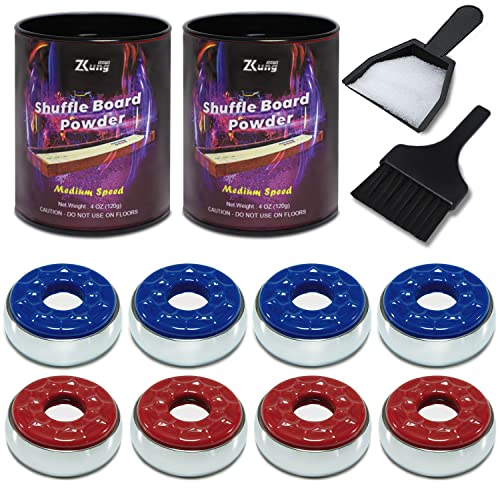 Shuffleboard Pucks and Sand Set - 2 1/8" Table Pucks with 2 Cans Wax | 2 Cans Medium Speed shuffleboard Sand and 53mm Pucks, Mini Brush / Dustpan,Color box packaging is the best choice for gifts