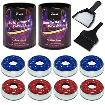 Shuffleboard Pucks and Sand Set - 2 1/8" Table Pucks with 2 Cans Wax | 2 Cans Medium Speed shuffleboard Sand and 53mm Pucks, Mini Brush / Dustpan,Color box packaging is the best choice for gifts