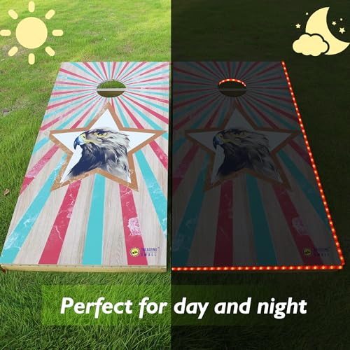 LED Cornhole Board Set 4FTx2FT Solid Wood Regulation Size Cornhole Set with LED Lights Includes 8 Cornhole Bags for Adults (Eagle, 4'x2')