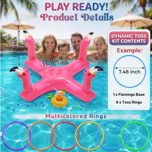 Pool Games & Toys, Inflatable Flamingo & Shark Ring Toss - Floating Water Game Set for Kids Ages 4-8 8-12, Adults and Family - Summer Swimming Pool Party Decorations