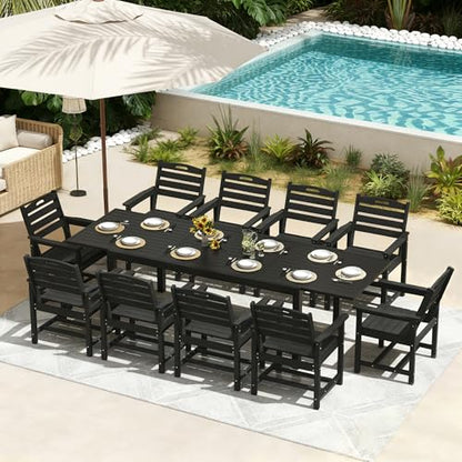 PIZZELLO 11 Pieces Outdoor Dining Set, 106" Extendable Aluminum Patio Dining Table w/ 10Pcs HDPE Patio Chairs, All Weather Outdoor Table and Chairs Sets for Backyard, Garden and Deck - size: 106"Table + 10 HDPE Chairs