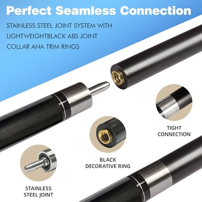 HomeSeason Fiberglass Pool Cue 58" Professional Pool Stick 12.7mm 4-Layer Tip Low Deflection Cue Stick, 3 * 8/8Joint Pin, Ultra-Smooth, Billiard Cue Sticks - color: Black/18oz