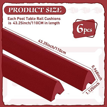 Syhood Set of 6 K66 Rubber Bumpers Pool Table Bumpers Replacement Pool Table Rail Cushions 8 Foot Billiard Rail Rubber Cushions for Pool Table Accessories - color: Red