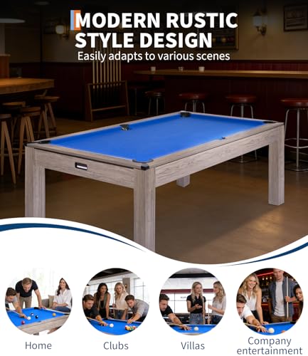 7 Foot Pool Table, Engineered Wood, 84" Billiard Tables with Black Felt for Game Room Home Office, - color: Blue