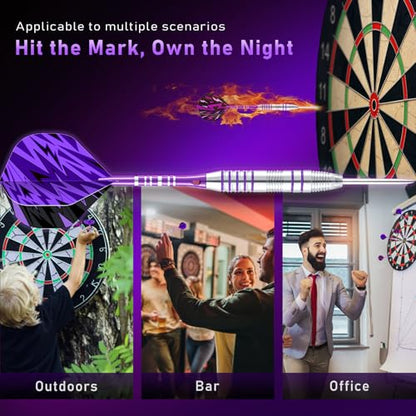 XAWU 3 Pack Steel Tip Darts Set Professional Darts 22g, 24g with 9 Dart Flights 3 Aluminum Shafts 3 Spare Shafts 1 Dart Sharpener 12 Rubber O-Rings Flight Protector and Darts Case - color: 24g Moonlight Purple