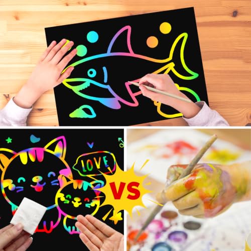 ZMLM Scratch Paper Art Craft: 2 Pack Rainbow Scratch Set for 3 4 5 6 7 8 9 10 Years Old Girls Boys Students Drawing Coloring Black Magic Art Supplies Kits Gifts School Birthday Party Toys (Ocean) - style: Ocean