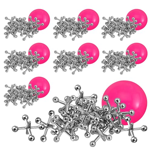 Playbees Metal Jacks Game Set - 24 Sets - Retro Kids' Entertainment with Metallic Jacks and Bouncy Ball - Classic Jacks Game for Fun and Skill Development - style: 24 Pack