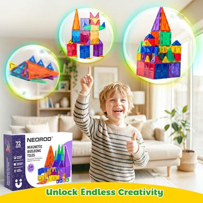NEOROD Magnetic Tiles Travel Set - 72 PCS Regular & Mini Mixed Building Tiles - STEM Educational Toys for Toddlers & Kids - Portable Storage Box for Outing - Birthday Gift for Boys Girls - style: mixed-72pcs
