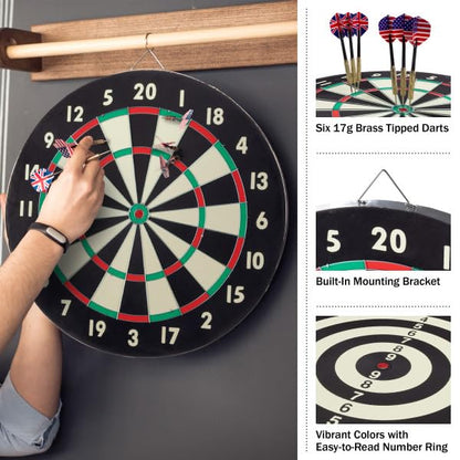 Dart Board – Tournament Sized Indoor Hanging Number Target Game for Steel Tip Darts – Dartboard with Mounting Hardware by Hey Play - size: 18"