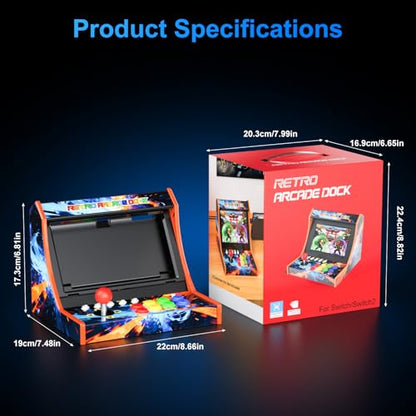 Retro Arcade Machine for Switch/OLED/Switch 2 with Screenshot Icon Button, Orange and Blue (Screen Not Included) - color: Orange and Blue