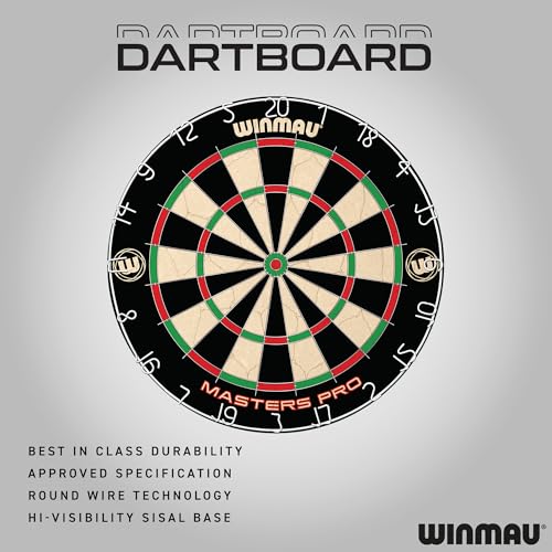 Winmau Masters Pro Dartboard - PDC Tournament Dart Board with High-Density Sisal & Ultra-Thin Wire System - Available as Board Set or Cabinet Set with Steel Tip Darts - style: Dartboard and Cabinet
