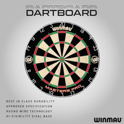 Winmau Masters Pro Dartboard - PDC Tournament Dart Board with High-Density Sisal & Ultra-Thin Wire System - Available as Board Set or Cabinet Set with Steel Tip Darts - style: Dartboard and Cabinet