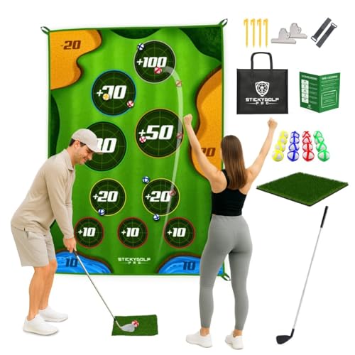 Golf Game for Adults Outdoor Indoor - Backyard Chipping Set with Sticky Balls - Family Entertainment Multi-Player Action - Friend and Party Activity - Gift for Golfers - style: StickyGolf (with club)
